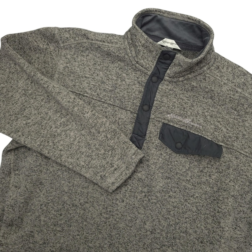 Eddie Bauer Sweatshirt‎ Mens Large Gray Fleece Snap Mock Neck Pullover Pocket